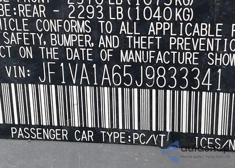 2018 Subaru Wrx из США, поврежденный, VIN JF1VA1A65J9833341